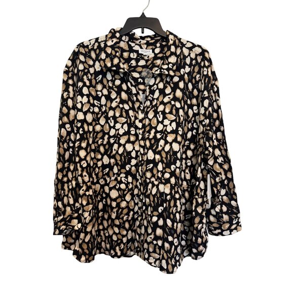 Westbound Button-Up Shirt Women 3X Black Animal Print TENCEL - Picture 1 of 8